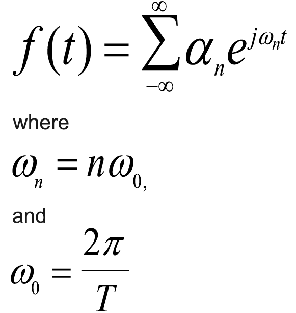 The complex Fourier series for a function of t. Definition of omega and omega0