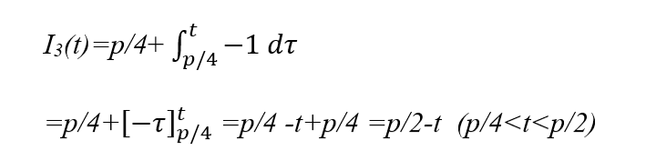 Integrating a square wave of period p, amplitude 1, 0 phase and 0 offset, from p/4 to t where p/4<t<p/2 Integrating a square wave of period p, amplitude 1, 0 phase and 0 offset, from p/4 to t where p/4<t<p/2