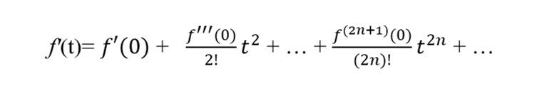 The power series for the derivative of an odd function. We see that the power series for the derivative consists of only a constant term and even powers of t and therefore is even The power series for the derivative of an odd function. We see that the power series for the derivative consists of only a constant term and even powers of t and therefore is even