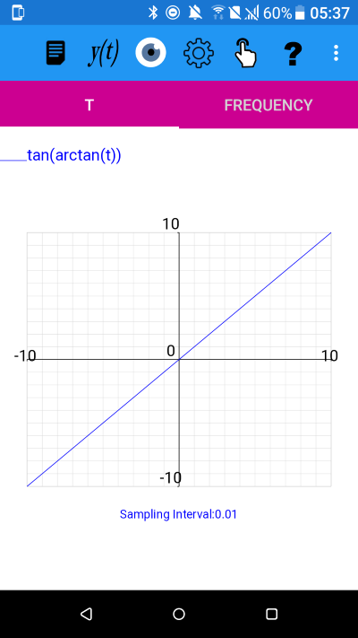 y(t)=tan(arctan(t)) for -10<=t<10.01  plotted by plotXpose, companion app with book,  Mathematics for Electrical Engineering and Computing